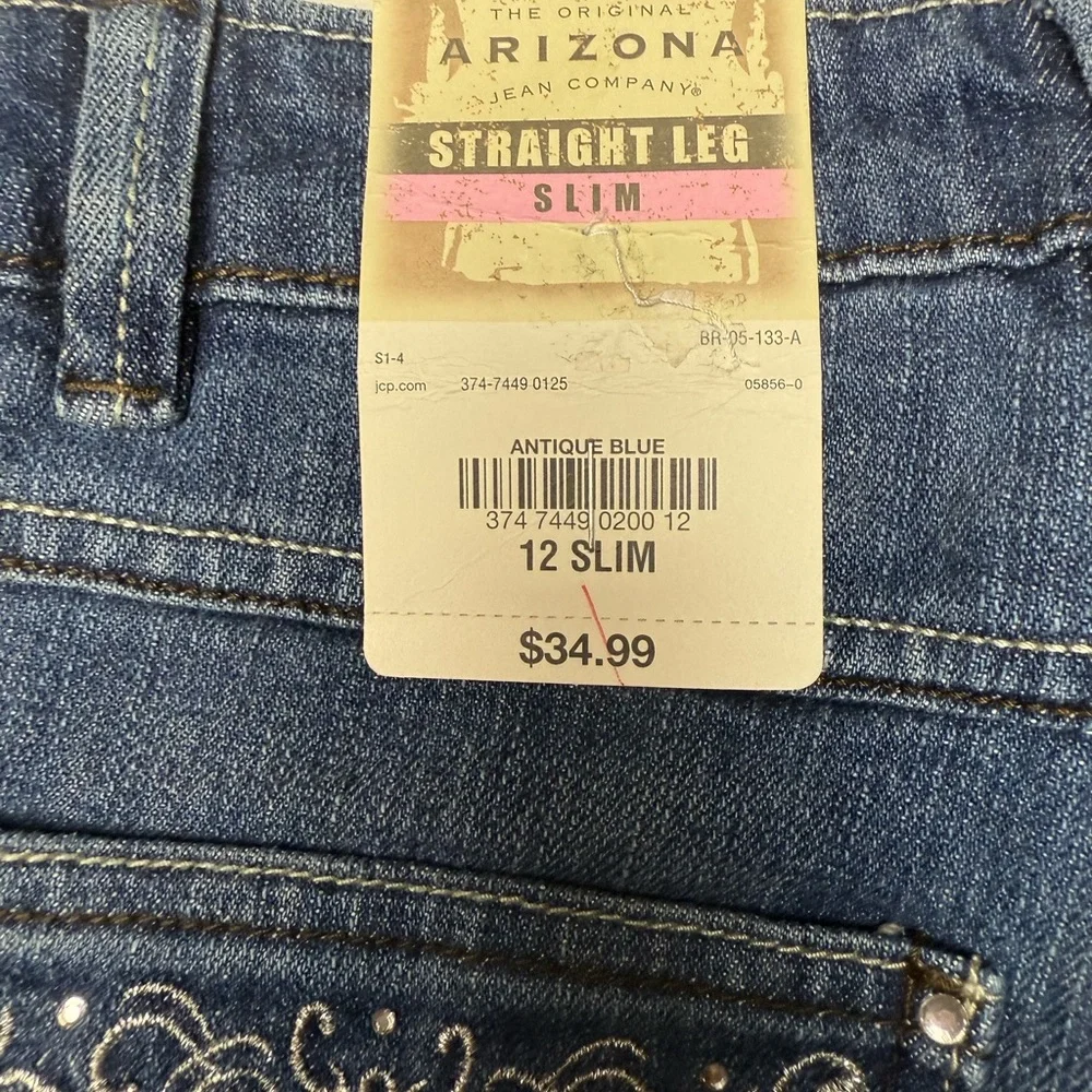 Vintage Arizona Girls Jeans 12 Slim Blue‎ Straight Leg Youth Denim Embroidered
